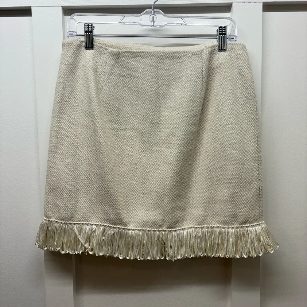 Boston Proper Yellow Floral Embroidered Mini Skirt with Fringe - Picture 2 of 5